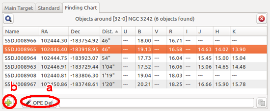 TT-Gude star selection : Object List Window : Finding Chart TAB