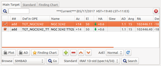 TT-Gude star selection : Object List Window : Main target TAB