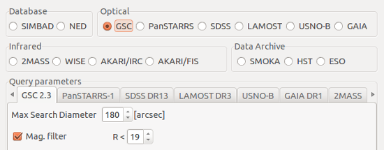 Database Search Param. Window
