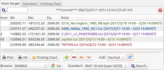Non-Sidereal targets : Main Target TAB