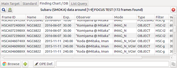 Queried results in Finding Chart / DB TAB
