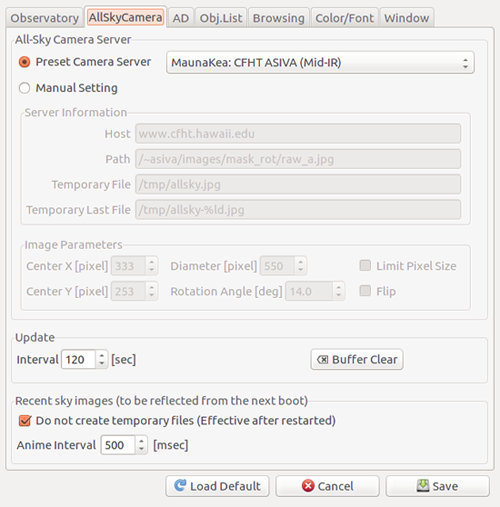 Properties Window : AllSky Camera